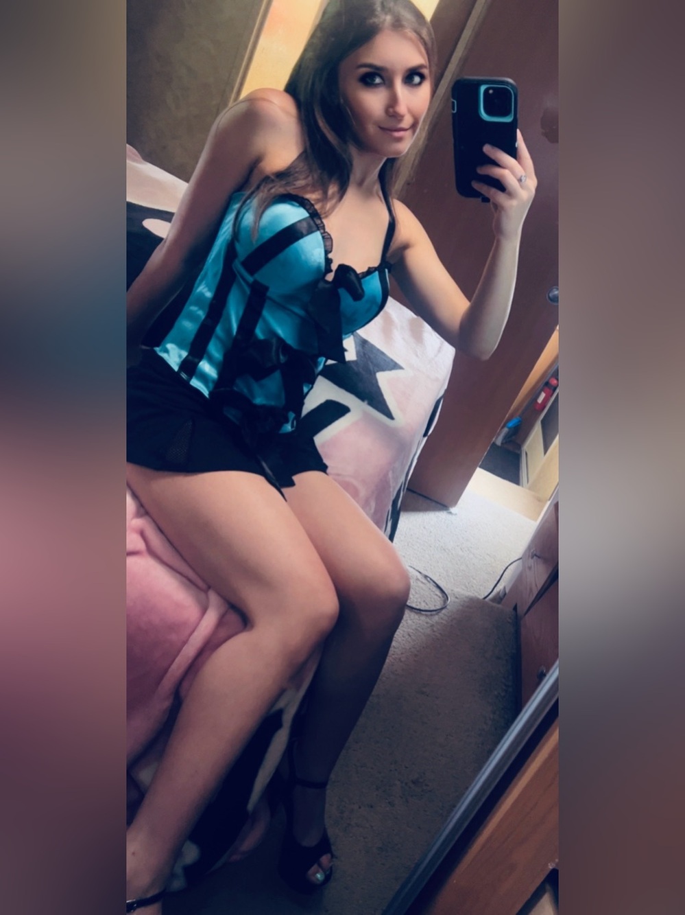 PLAYBOY Teal and Black Satin Lace Bustier